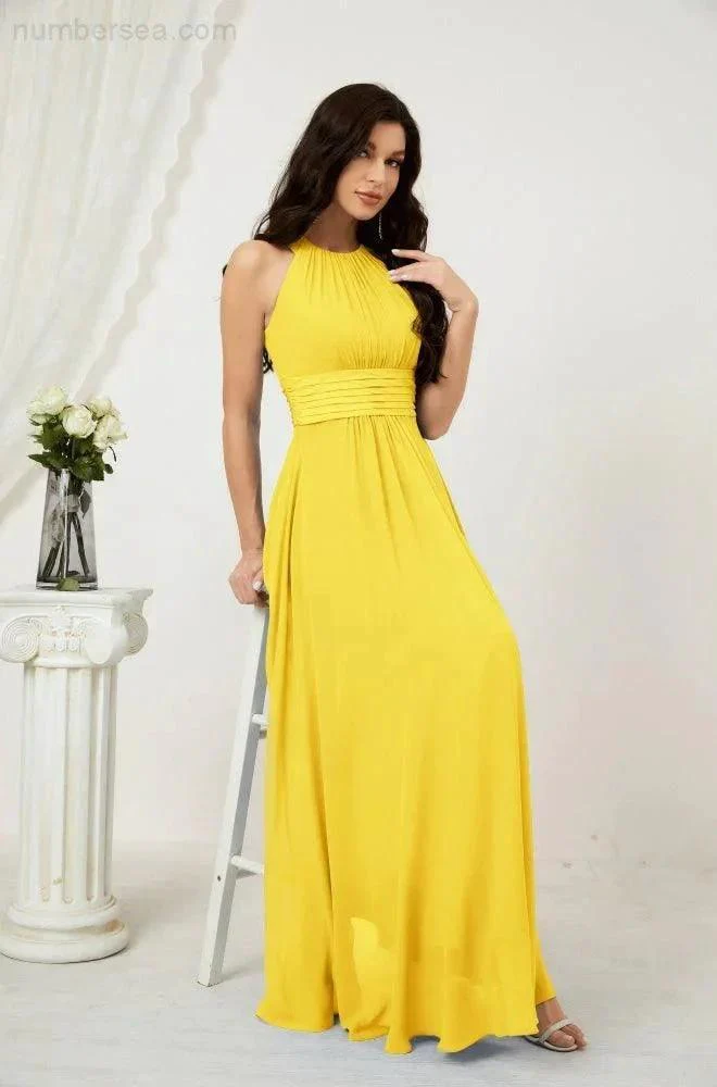 Numbersea Formal Party Gown Dress Chiffon Halter Long Sleeveless Bridesmaid Dresses 2802 - Image 131