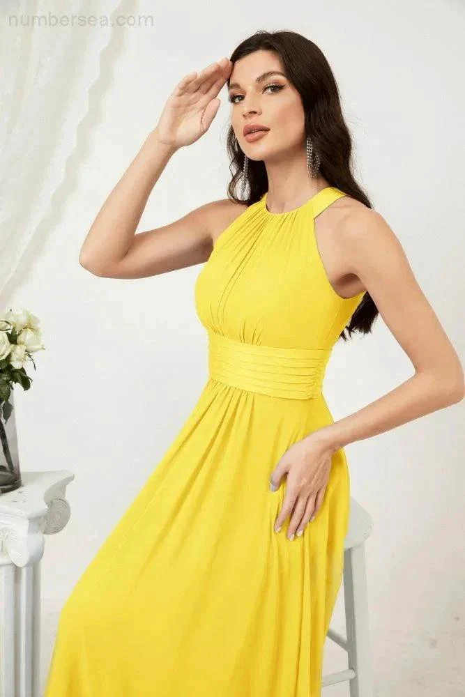 Numbersea Formal Party Gown Dress Chiffon Halter Long Sleeveless Bridesmaid Dresses 2802 - Image 132