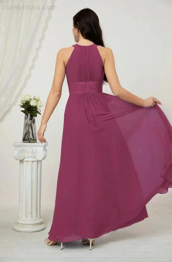 Numbersea Formal Party Gown Dress Chiffon Halter Long Sleeveless Bridesmaid Dresses 2802 - Image 134