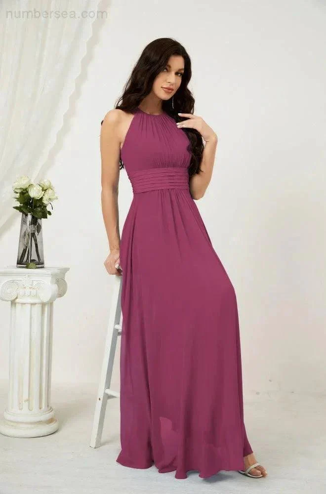 Numbersea Formal Party Gown Dress Chiffon Halter Long Sleeveless Bridesmaid Dresses 2802 - Image 135