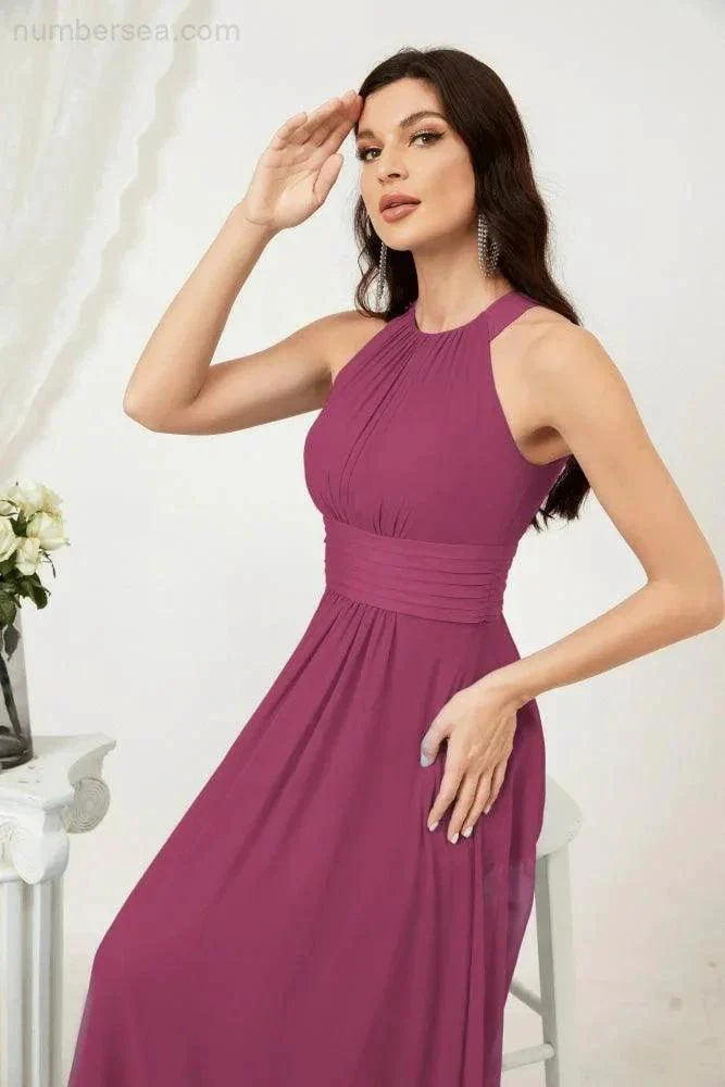 Numbersea Formal Party Gown Dress Chiffon Halter Long Sleeveless Bridesmaid Dresses 2802 - Image 136