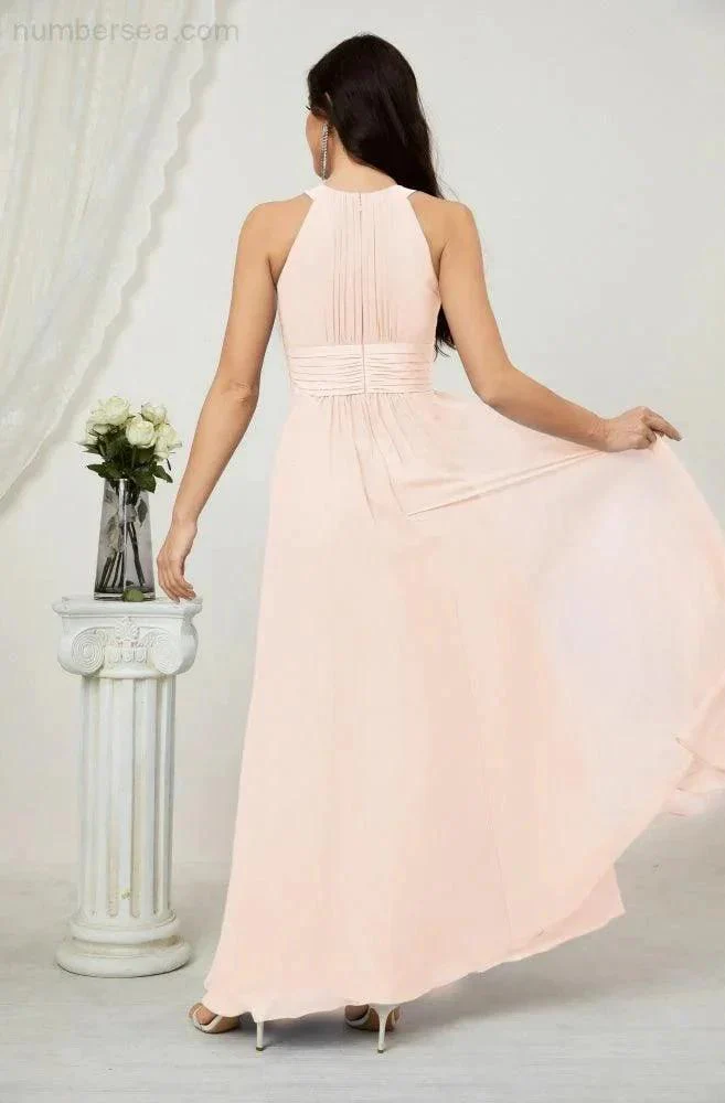 Numbersea Formal Party Gown Dress Chiffon Halter Long Sleeveless Bridesmaid Dresses 2802 - Image 138