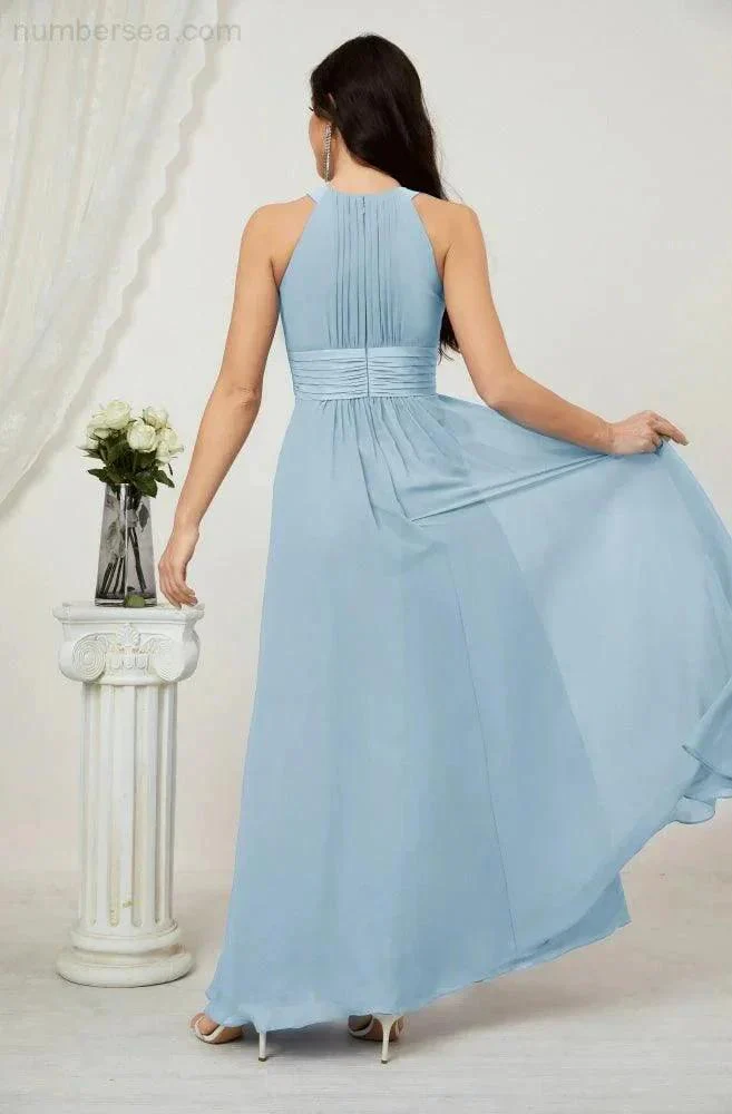 Numbersea Formal Party Gown Dress Chiffon Halter Long Sleeveless Bridesmaid Dresses 2802 - Image 14