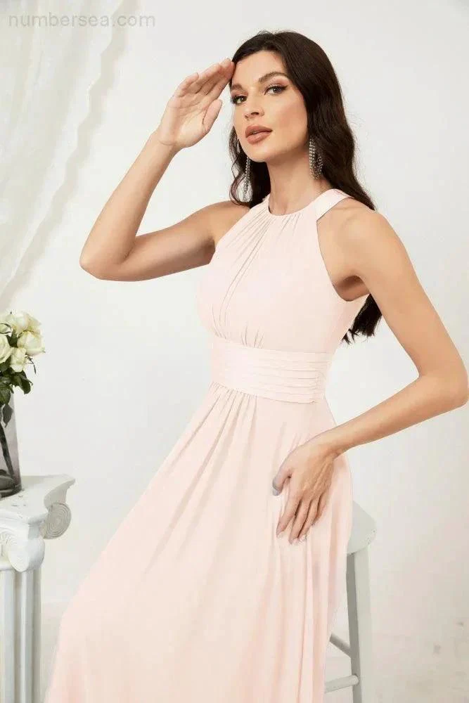 Numbersea Formal Party Gown Dress Chiffon Halter Long Sleeveless Bridesmaid Dresses 2802 - Image 140