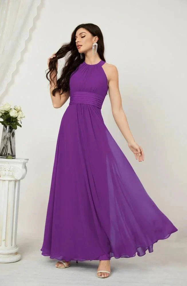 Numbersea Formal Party Gown Dress Chiffon Halter Long Sleeveless Bridesmaid Dresses 2802 - Image 141