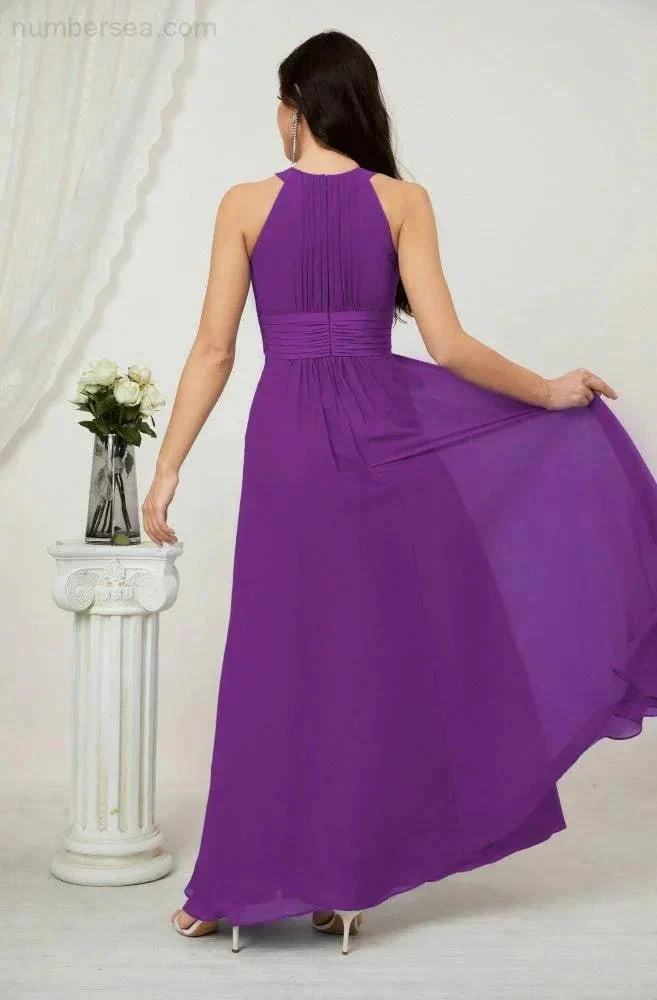 Numbersea Formal Party Gown Dress Chiffon Halter Long Sleeveless Bridesmaid Dresses 2802 - Image 142