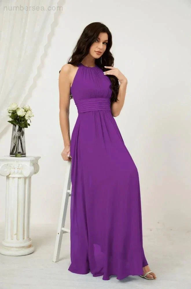 Numbersea Formal Party Gown Dress Chiffon Halter Long Sleeveless Bridesmaid Dresses 2802 - Image 143