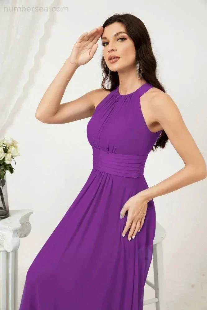 Numbersea Formal Party Gown Dress Chiffon Halter Long Sleeveless Bridesmaid Dresses 2802 - Image 144