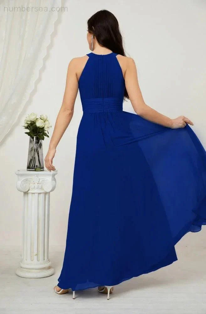 Numbersea Formal Party Gown Dress Chiffon Halter Long Sleeveless Bridesmaid Dresses 2802 - Image 146