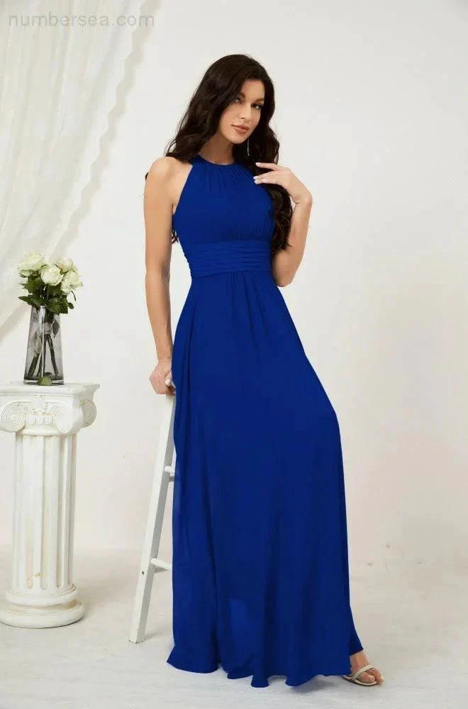 Numbersea Formal Party Gown Dress Chiffon Halter Long Sleeveless Bridesmaid Dresses 2802 - Image 147