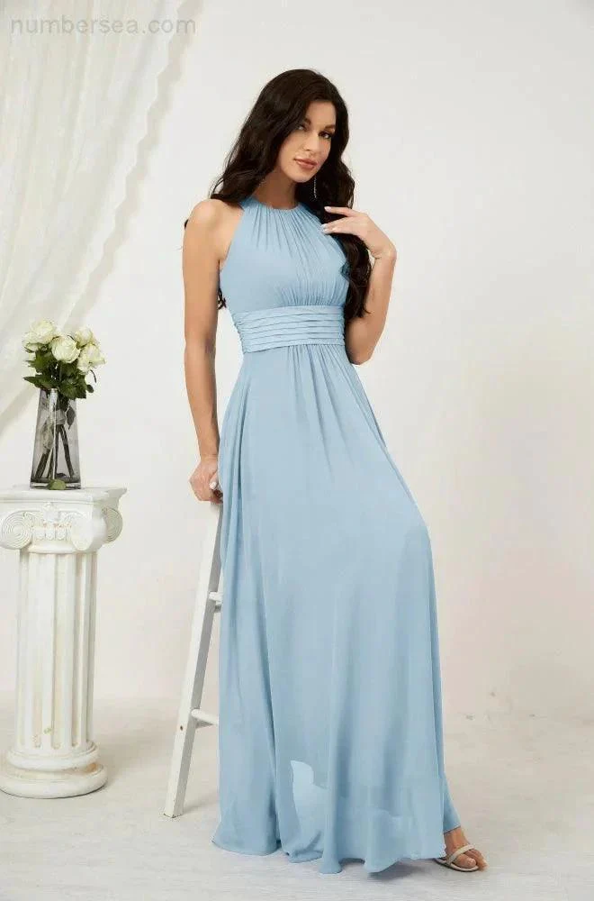 Numbersea Formal Party Gown Dress Chiffon Halter Long Sleeveless Bridesmaid Dresses 2802 - Image 15
