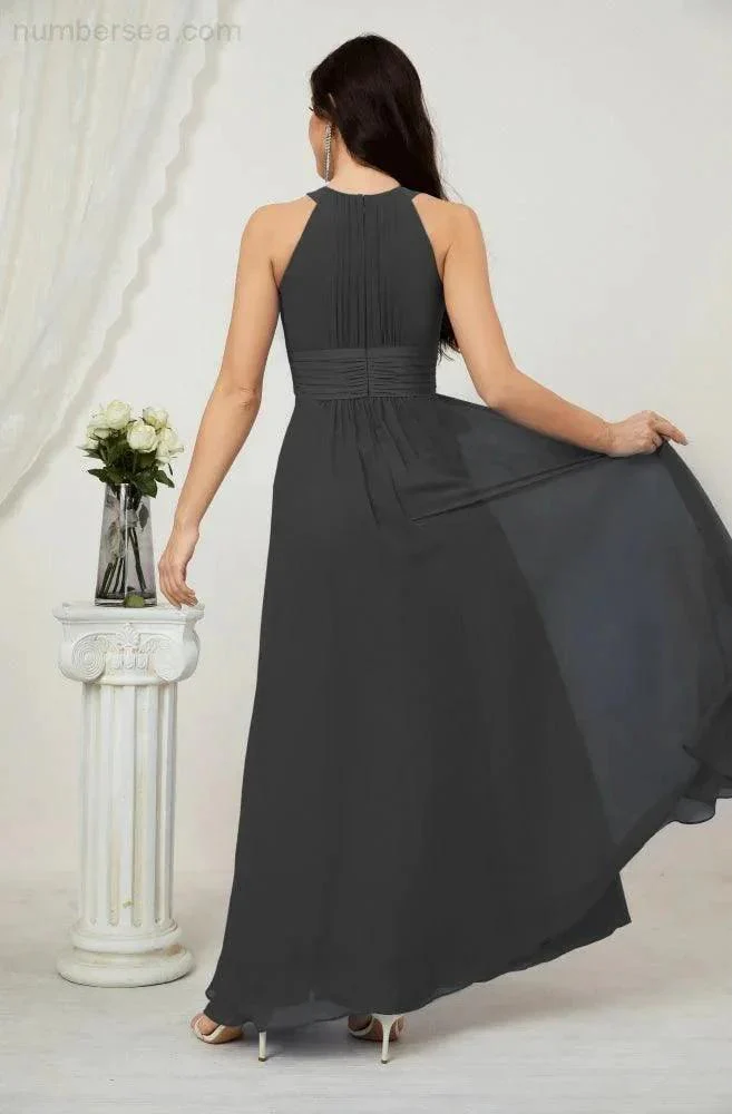 Numbersea Formal Party Gown Dress Chiffon Halter Long Sleeveless Bridesmaid Dresses 2802 - Image 150