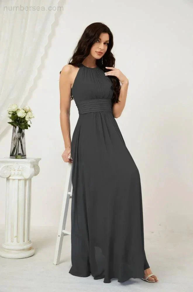 Numbersea Formal Party Gown Dress Chiffon Halter Long Sleeveless Bridesmaid Dresses 2802 - Image 151