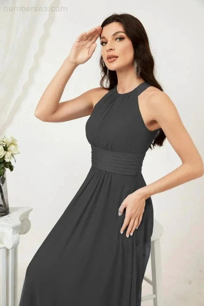 Numbersea Formal Party Gown Dress Chiffon Halter Long Sleeveless Bridesmaid Dresses 2802 - Image 152