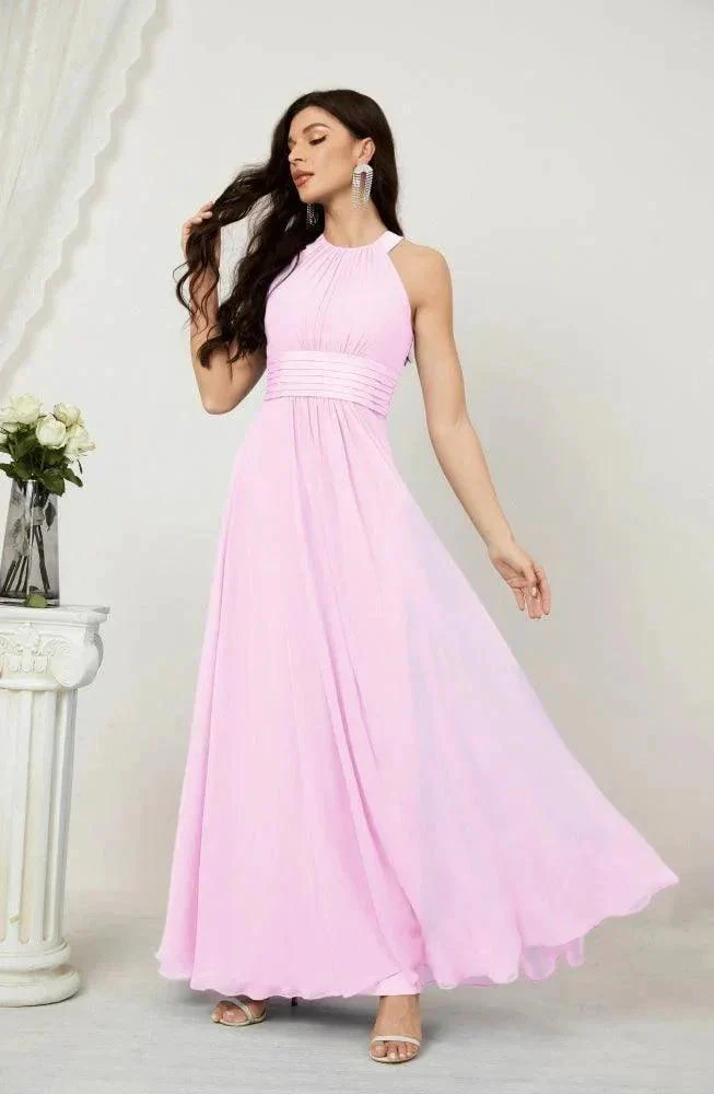Numbersea Formal Party Gown Dress Chiffon Halter Long Sleeveless Bridesmaid Dresses 2802 - Image 153