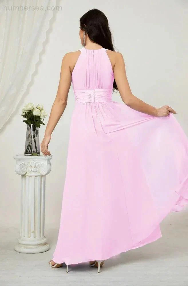 Numbersea Formal Party Gown Dress Chiffon Halter Long Sleeveless Bridesmaid Dresses 2802 - Image 154