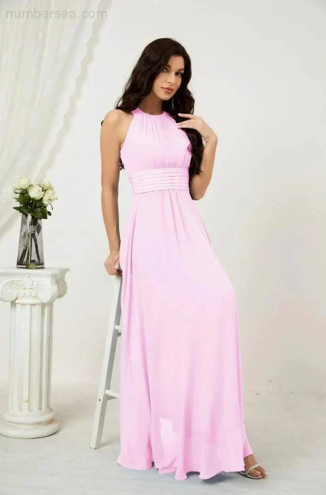 Numbersea Formal Party Gown Dress Chiffon Halter Long Sleeveless Bridesmaid Dresses 2802 - Image 155