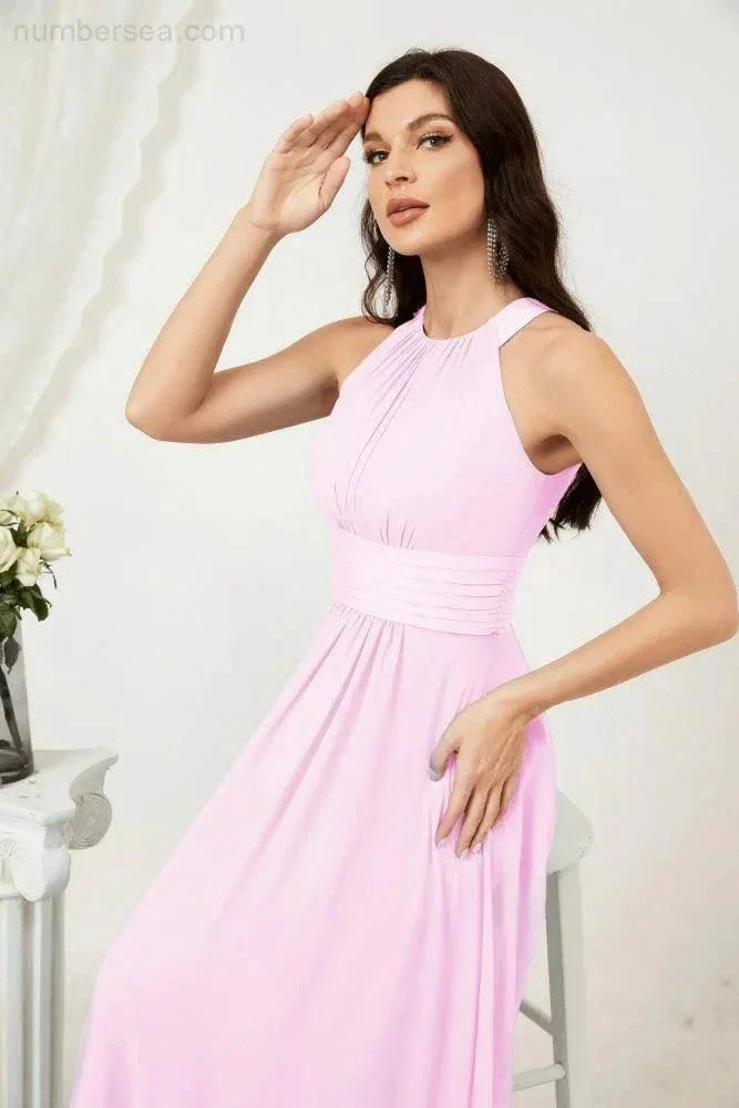 Numbersea Formal Party Gown Dress Chiffon Halter Long Sleeveless Bridesmaid Dresses 2802 - Image 156