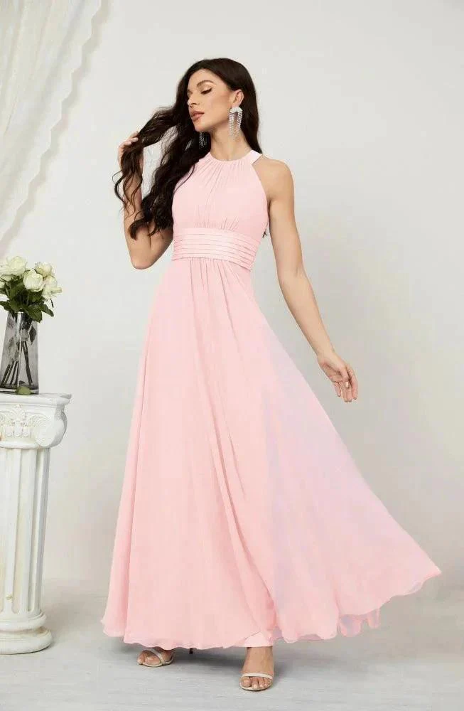 Numbersea Formal Party Gown Dress Chiffon Halter Long Sleeveless Bridesmaid Dresses 2802 - Image 157