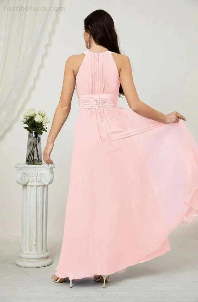 Numbersea Formal Party Gown Dress Chiffon Halter Long Sleeveless Bridesmaid Dresses 2802 - Image 158