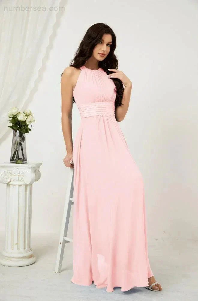 Numbersea Formal Party Gown Dress Chiffon Halter Long Sleeveless Bridesmaid Dresses 2802 - Image 159