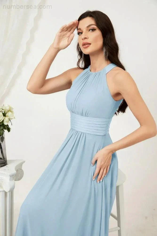 Numbersea Formal Party Gown Dress Chiffon Halter Long Sleeveless Bridesmaid Dresses 2802 - Image 16
