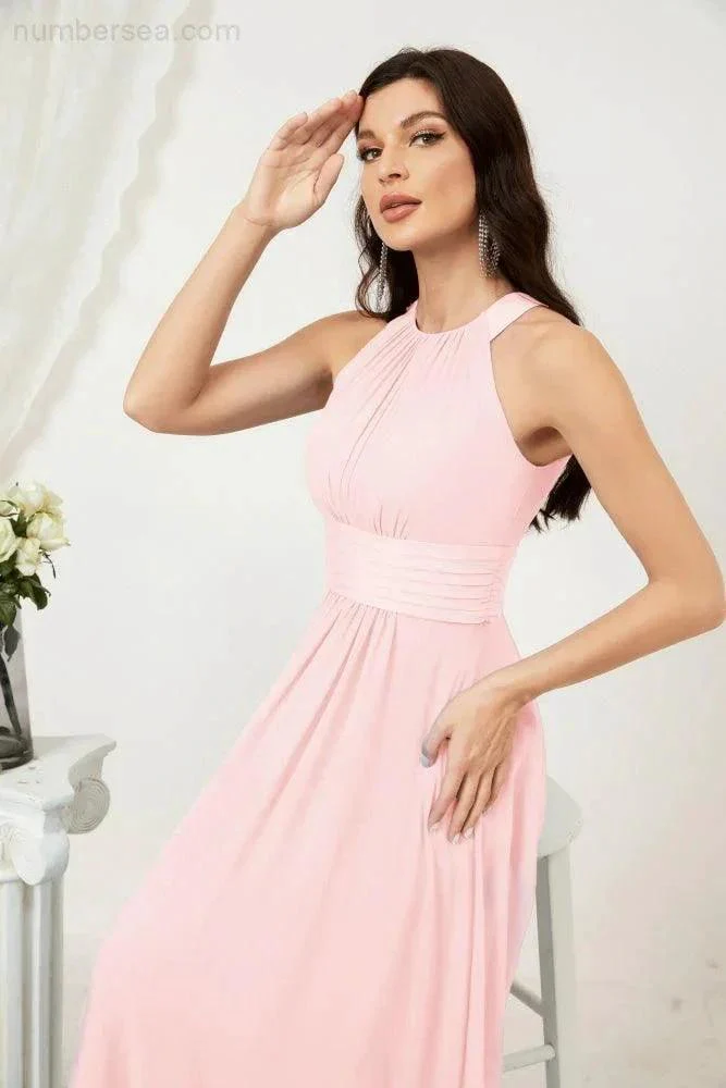Numbersea Formal Party Gown Dress Chiffon Halter Long Sleeveless Bridesmaid Dresses 2802 - Image 160