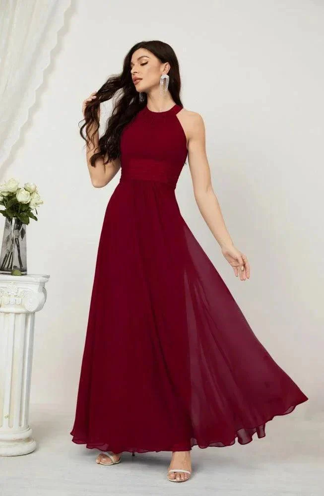 Numbersea Formal Party Gown Dress Chiffon Halter Long Sleeveless Bridesmaid Dresses 2802 - Image 161