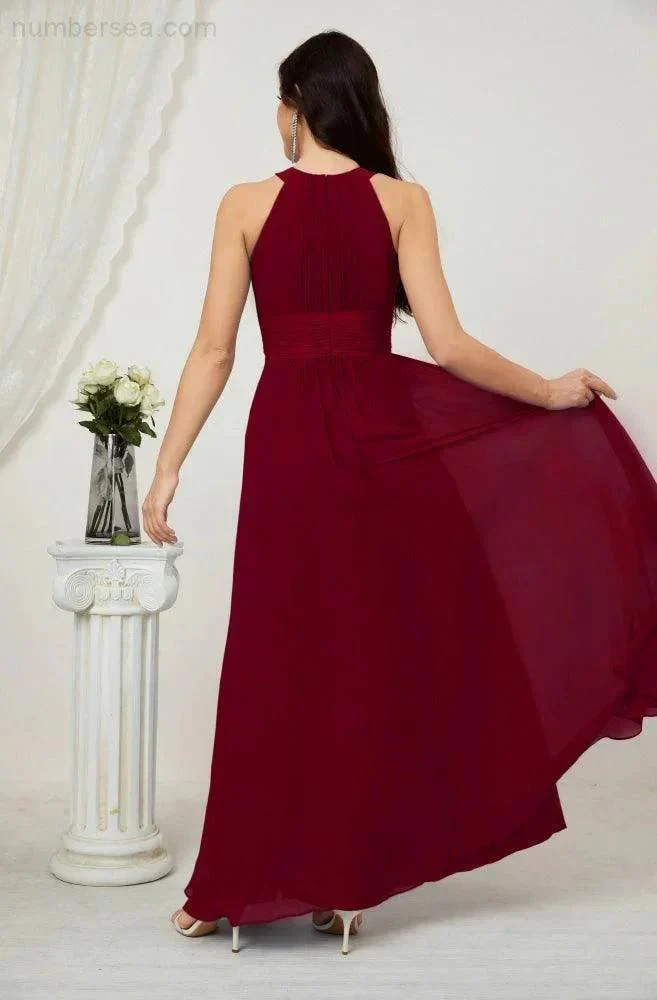 Numbersea Formal Party Gown Dress Chiffon Halter Long Sleeveless Bridesmaid Dresses 2802 - Image 162