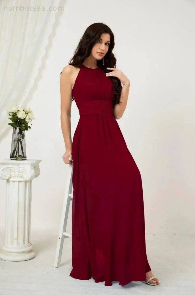 Numbersea Formal Party Gown Dress Chiffon Halter Long Sleeveless Bridesmaid Dresses 2802 - Image 163