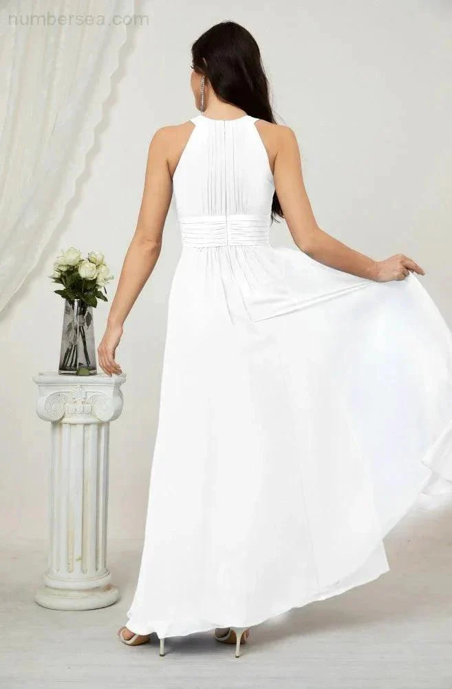 Numbersea Formal Party Gown Dress Chiffon Halter Long Sleeveless Bridesmaid Dresses 2802 - Image 166