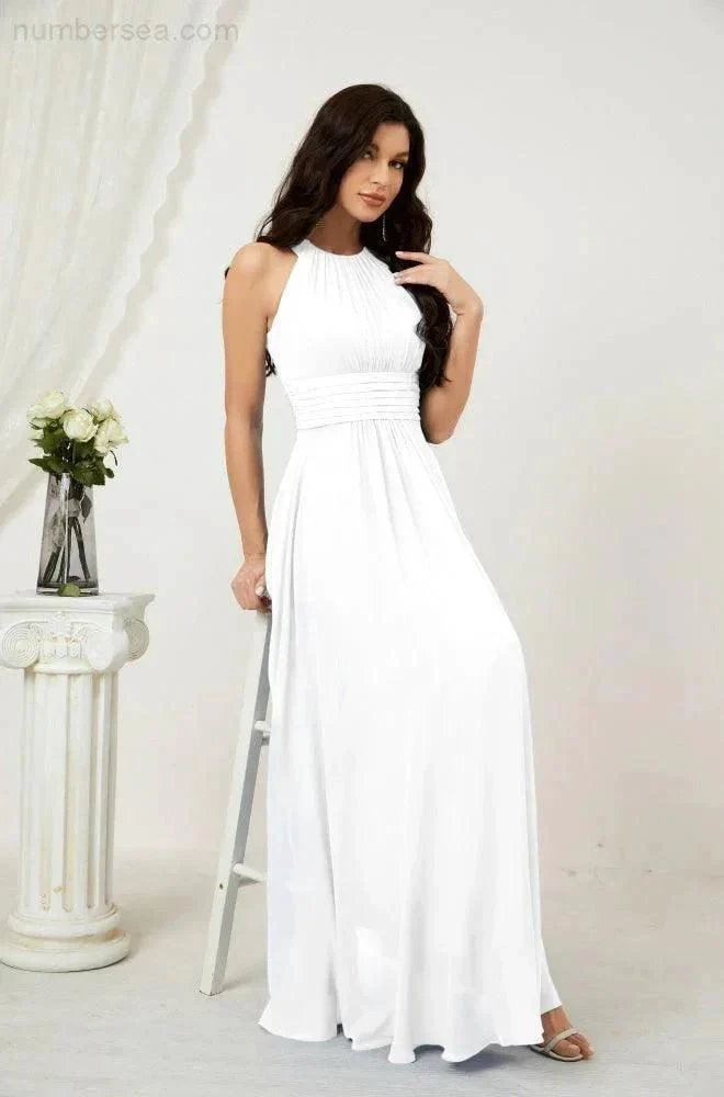Numbersea Formal Party Gown Dress Chiffon Halter Long Sleeveless Bridesmaid Dresses 2802 - Image 167