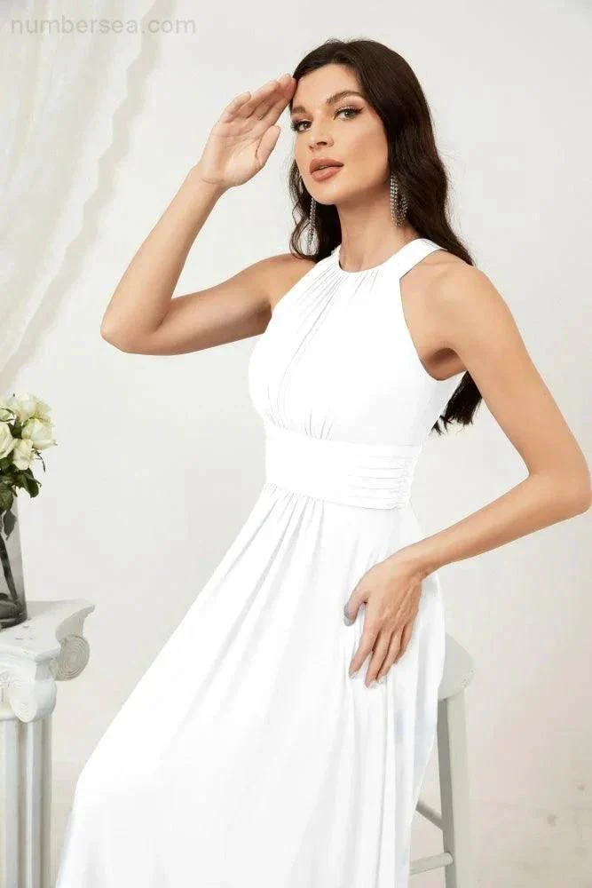 Numbersea Formal Party Gown Dress Chiffon Halter Long Sleeveless Bridesmaid Dresses 2802 - Image 168