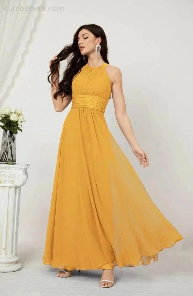 Numbersea Formal Party Gown Dress Chiffon Halter Long Sleeveless Bridesmaid Dresses 2802 - Image 169