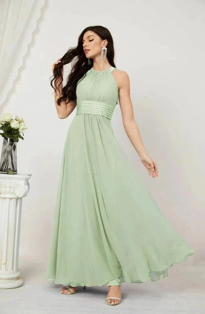 Numbersea Formal Party Gown Dress Chiffon Halter Long Sleeveless Bridesmaid Dresses 2802 - Image 17
