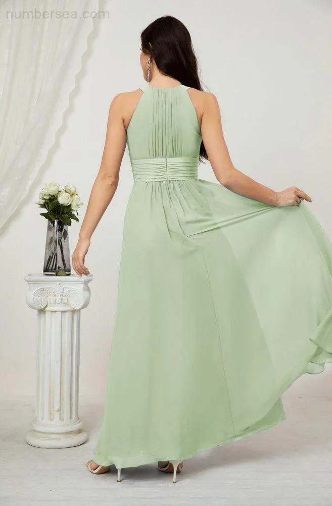 Numbersea Formal Party Gown Dress Chiffon Halter Long Sleeveless Bridesmaid Dresses 2802 - Image 18