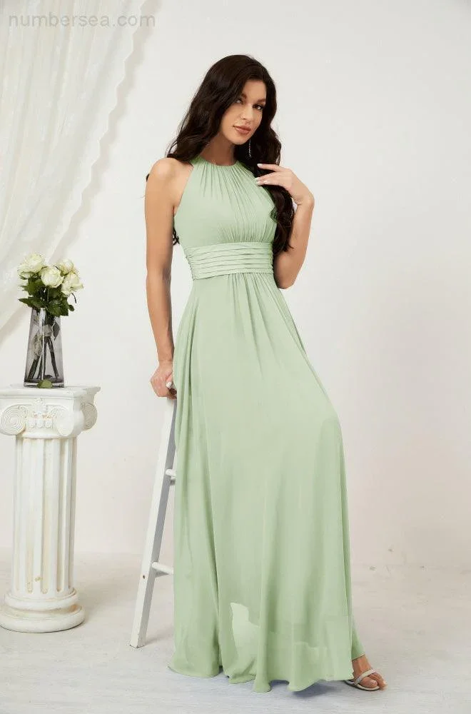 Numbersea Formal Party Gown Dress Chiffon Halter Long Sleeveless Bridesmaid Dresses 2802 - Image 19
