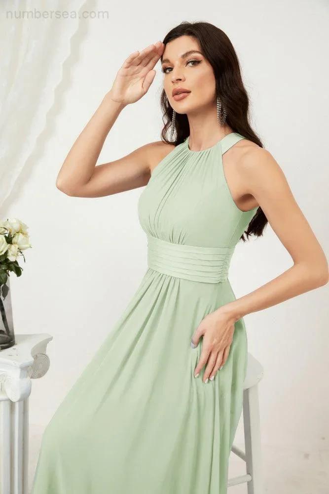 Numbersea Formal Party Gown Dress Chiffon Halter Long Sleeveless Bridesmaid Dresses 2802 - Image 20