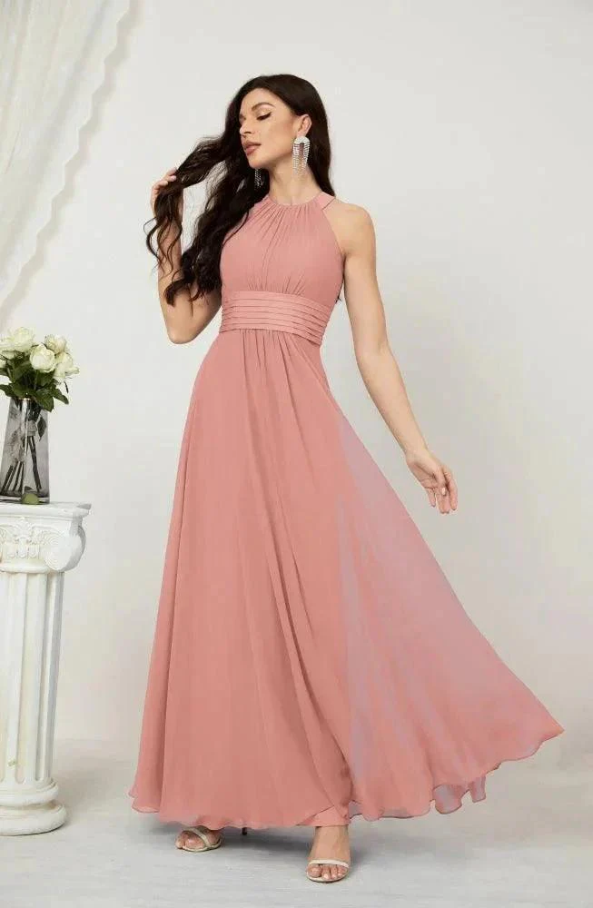 Numbersea Formal Party Gown Dress Chiffon Halter Long Sleeveless Bridesmaid Dresses 2802 - Image 21