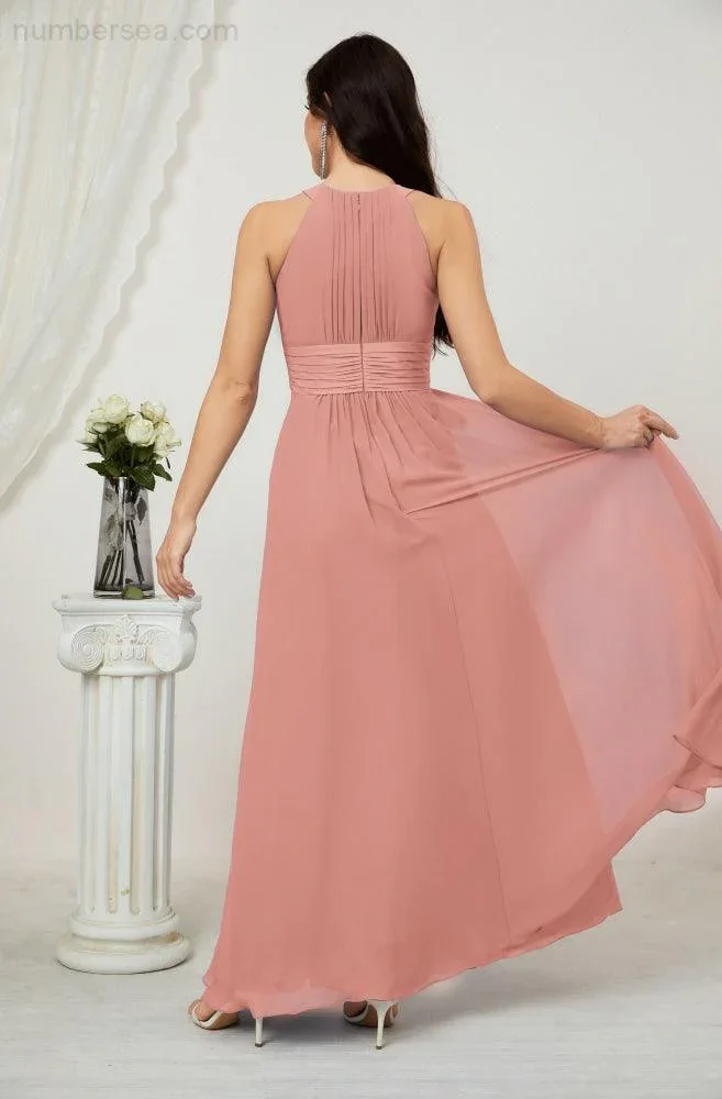 Numbersea Formal Party Gown Dress Chiffon Halter Long Sleeveless Bridesmaid Dresses 2802 - Image 22