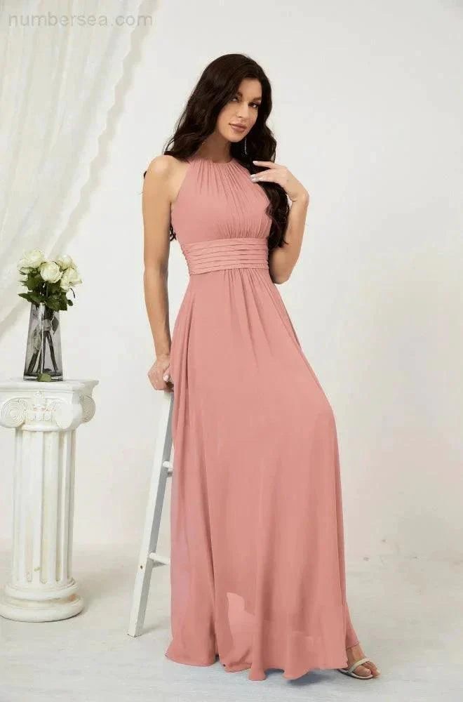 Numbersea Formal Party Gown Dress Chiffon Halter Long Sleeveless Bridesmaid Dresses 2802 - Image 23