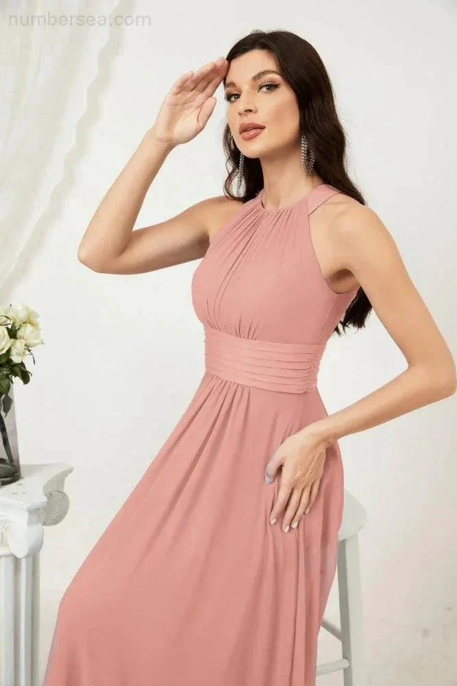 Numbersea Formal Party Gown Dress Chiffon Halter Long Sleeveless Bridesmaid Dresses 2802 - Image 24