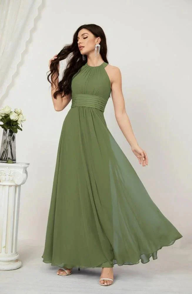 Numbersea Formal Party Gown Dress Chiffon Halter Long Sleeveless Bridesmaid Dresses 2802 - Image 25