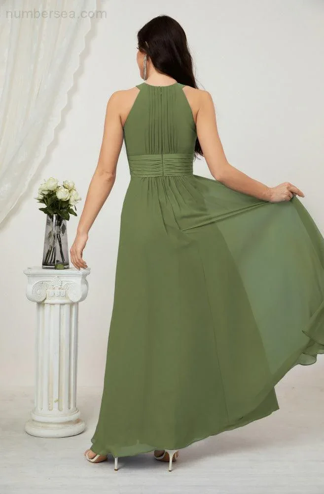 Numbersea Formal Party Gown Dress Chiffon Halter Long Sleeveless Bridesmaid Dresses 2802 - Image 26