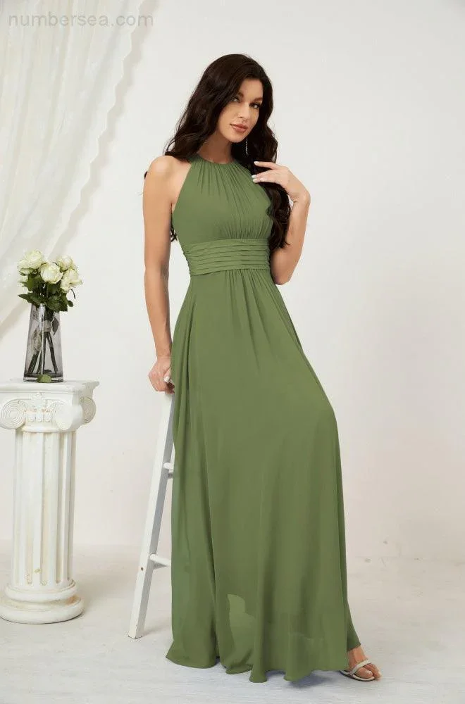 Numbersea Formal Party Gown Dress Chiffon Halter Long Sleeveless Bridesmaid Dresses 2802 - Image 27