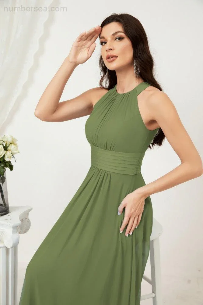 Numbersea Formal Party Gown Dress Chiffon Halter Long Sleeveless Bridesmaid Dresses 2802 - Image 28