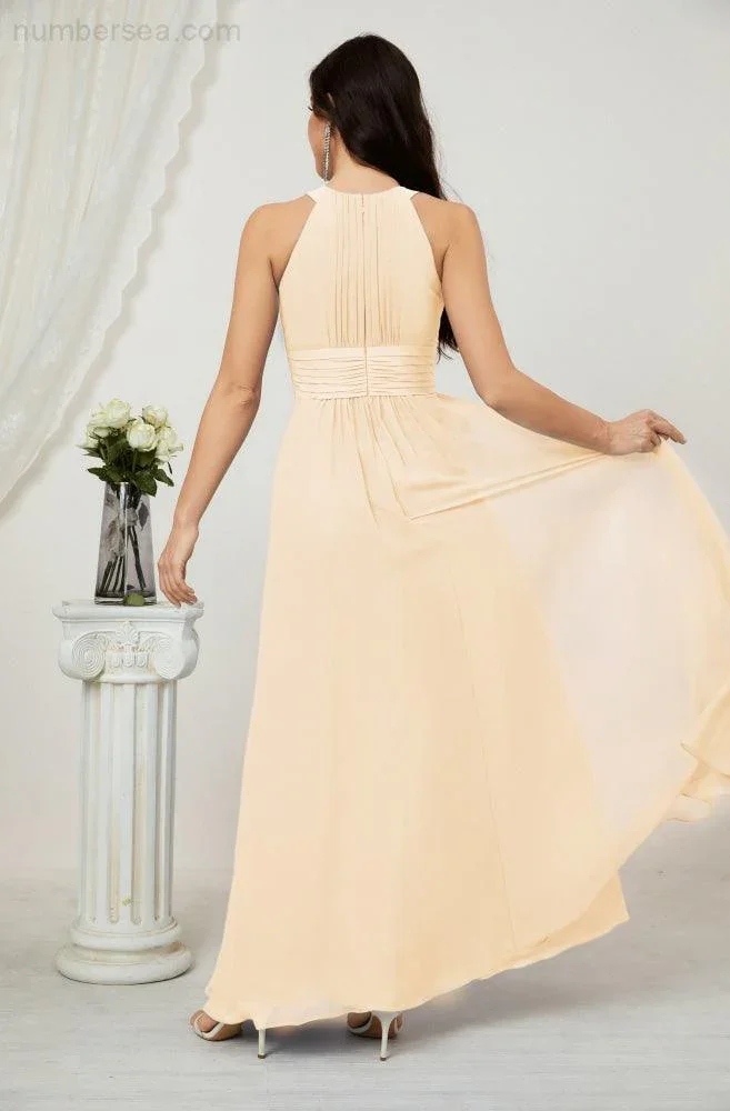 Numbersea Formal Party Gown Dress Chiffon Halter Long Sleeveless Bridesmaid Dresses 2802 - Image 30