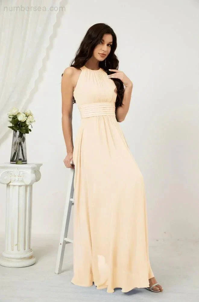 Numbersea Formal Party Gown Dress Chiffon Halter Long Sleeveless Bridesmaid Dresses 2802 - Image 31