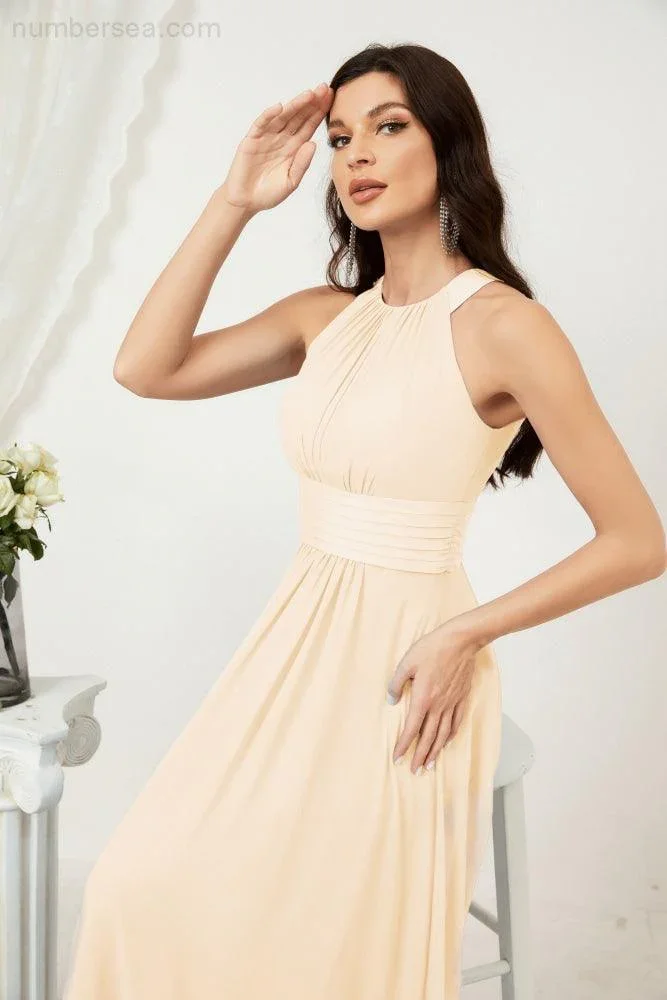 Numbersea Formal Party Gown Dress Chiffon Halter Long Sleeveless Bridesmaid Dresses 2802 - Image 32
