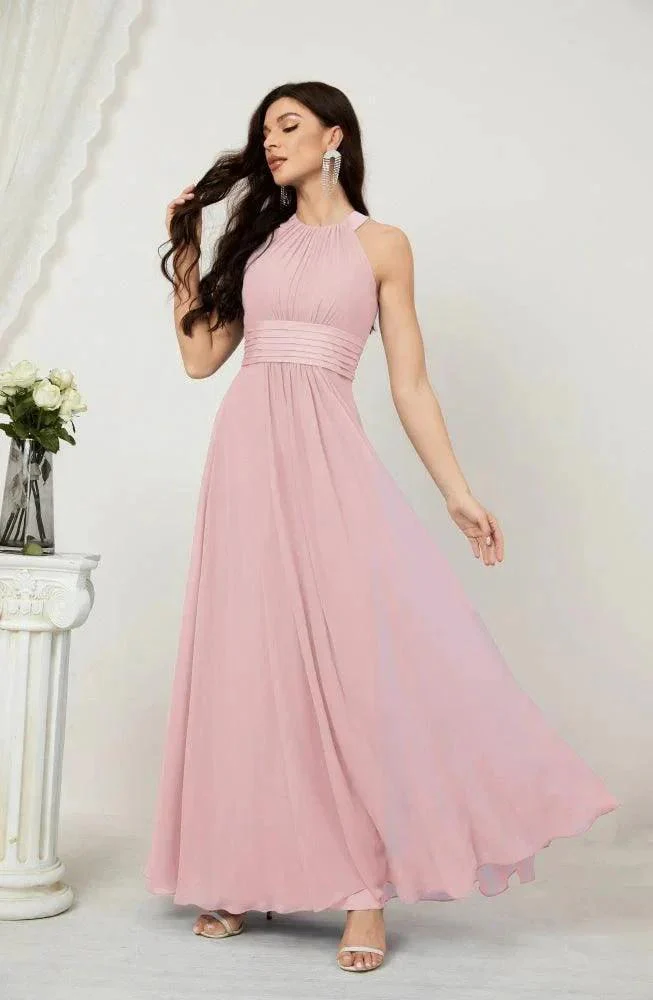 Numbersea Formal Party Gown Dress Chiffon Halter Long Sleeveless Bridesmaid Dresses 2802 - Image 33